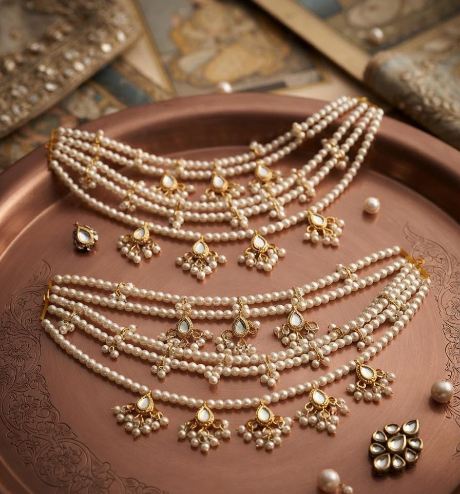 Pearl Layered Kundan-Style Choker Jewelry Set - Win Bachat