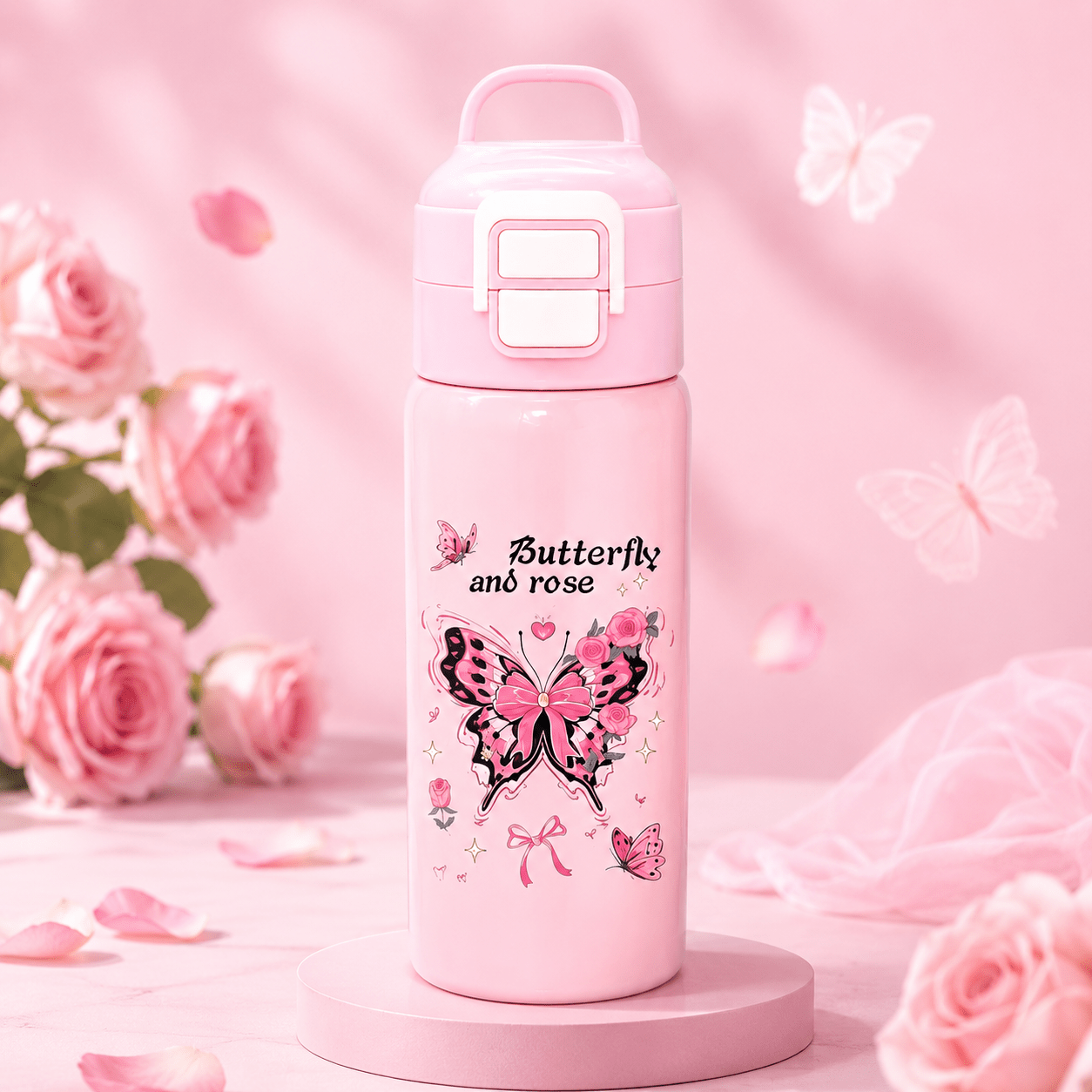Pink Butterfly Thermal Bottle - Win Bachat