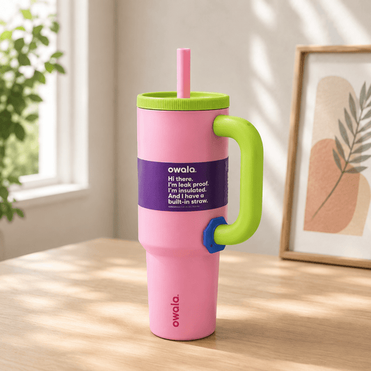 Pink Insulated Tumbler with Handle & Built-in Straw - Win Bachat