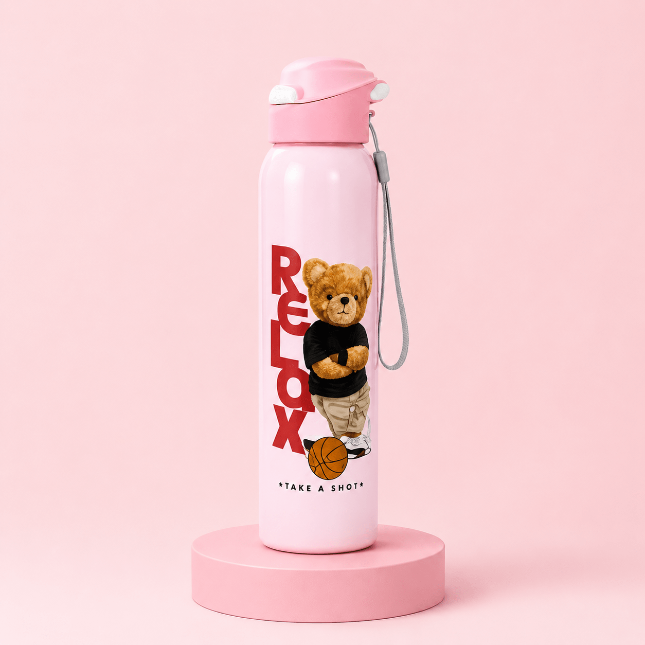 Pink Kids One-Touch Water Bottle - Win Bachat