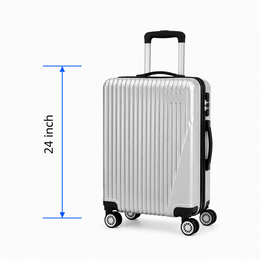 Premium Hard Shell Spinner Travel Suitcase - Silver - 24 Inch (Medium) - Win Bachat