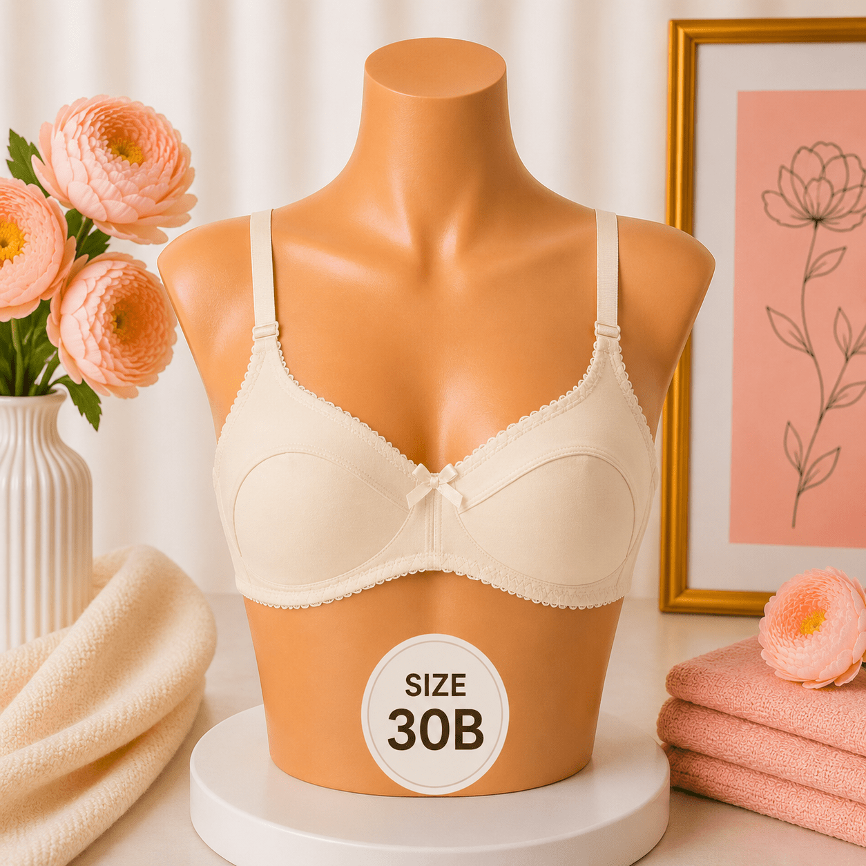 Pure Cotton Bra - 30B - Cream - Win Bachat