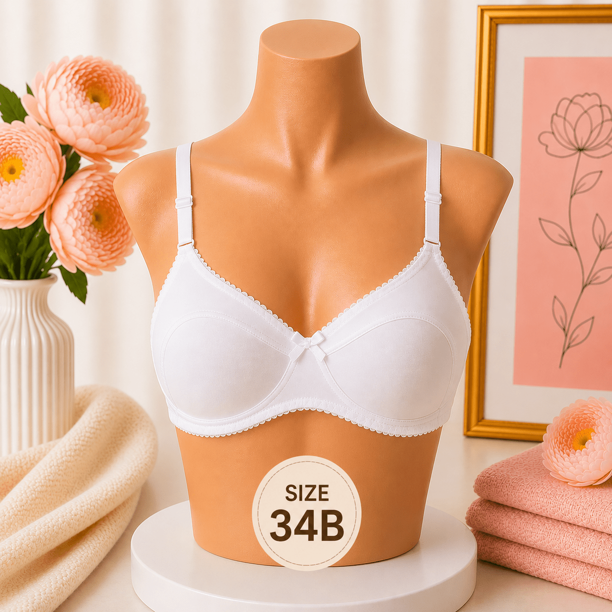 Pure Cotton Bra - 34B - White - Win Bachat