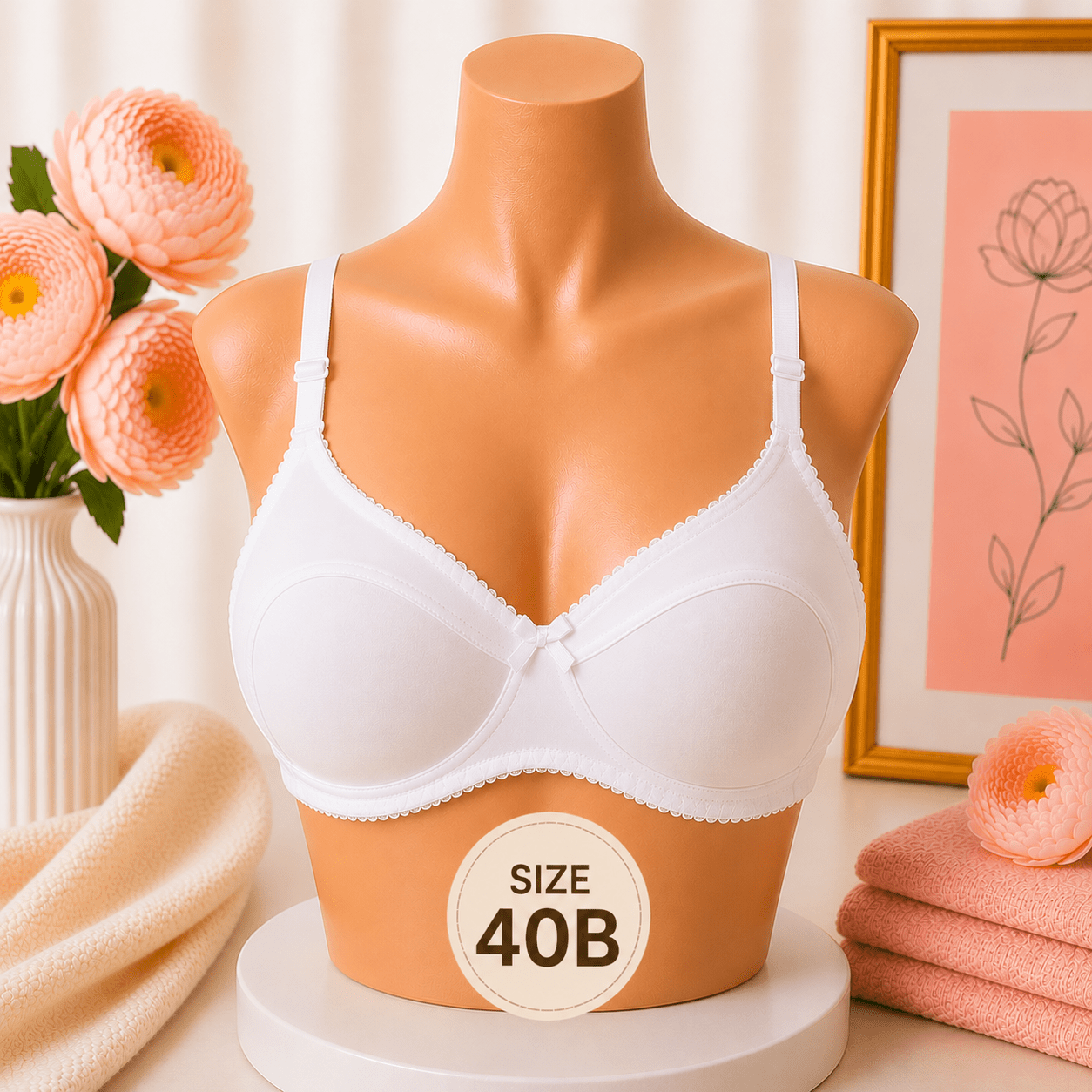 Pure Cotton Bra - 40B - White - Win Bachat