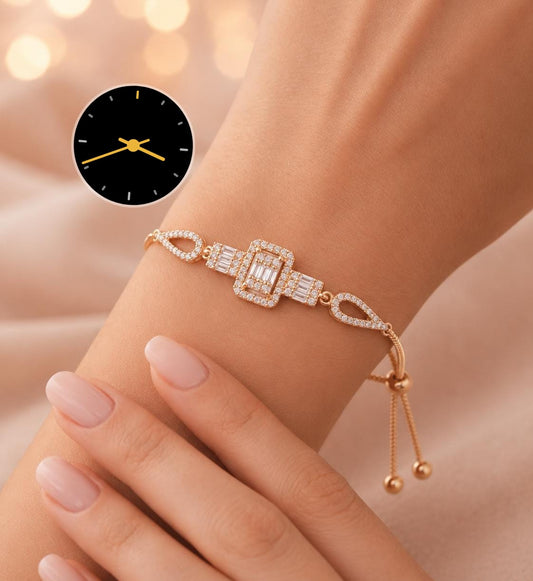 Rose Gold Baguette Crystal Adjustable Bracelet for Women - Win Bachat