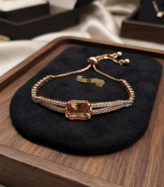 Rose Gold Champagne Solitaire Crystal Adjustable Bracelet - Win Bachat