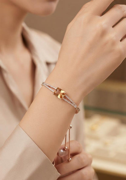 Rose Gold Champagne Solitaire Crystal Adjustable Bracelet - Win Bachat