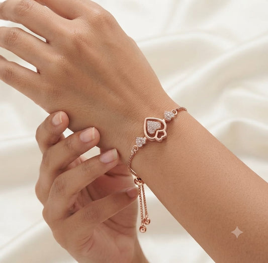 Rose Gold Double Heart Crystal Adjustable Bracelet for Women - Win Bachat