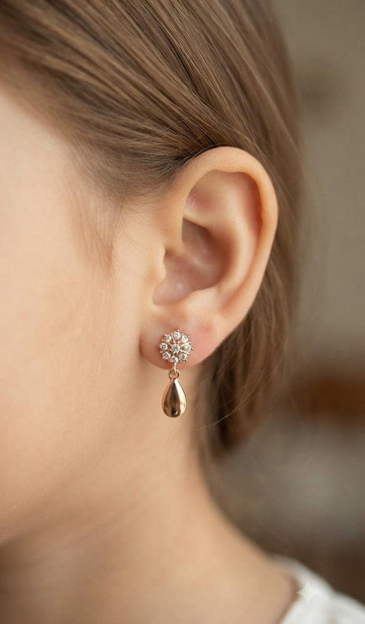 Rose Gold Floral Crystal Teardrop Earrings for Women - Win Bachat