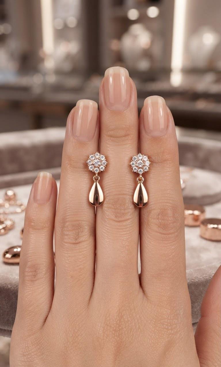 Rose Gold Floral Crystal Teardrop Earrings for Women - Win Bachat
