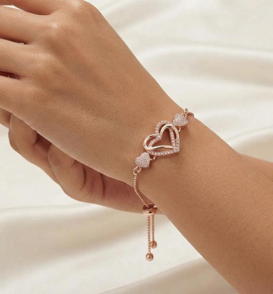 Rose Gold Interlocking Heart Crystal Bracelet for Women - Win Bachat