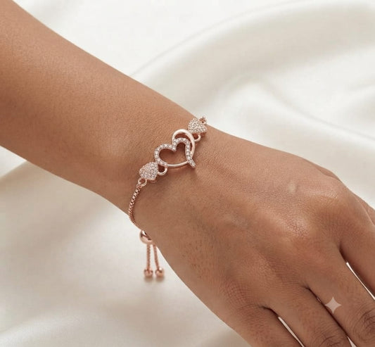 Rose Gold Open Heart Crystal Adjustable Bracelet for Women - Win Bachat