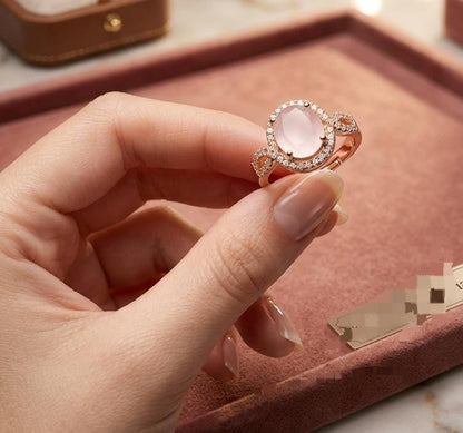Rose Gold Plated Pink Stone Zircon Ring - Win Bachat