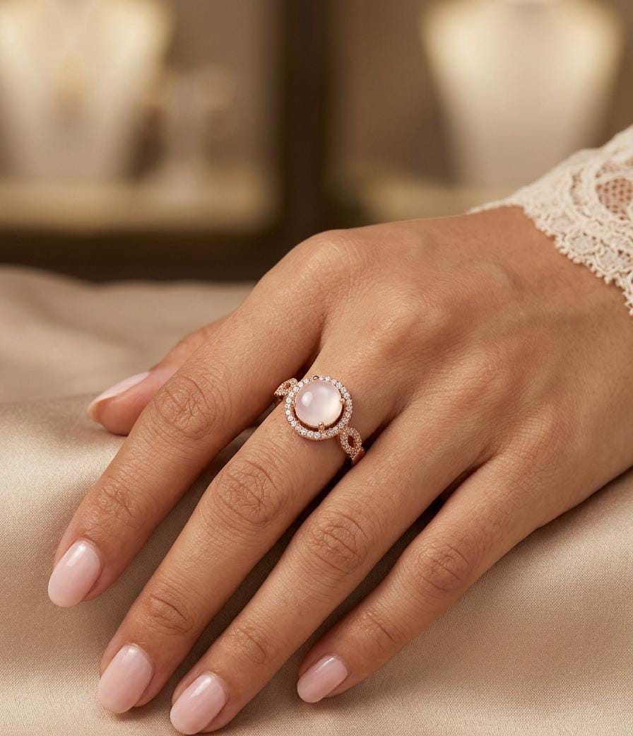 Rose Gold Plated Pink Stone Zircon Ring - Win Bachat