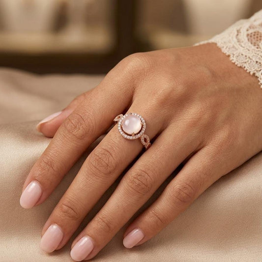 Rose Gold Plated Pink Stone Zircon Ring - Win Bachat