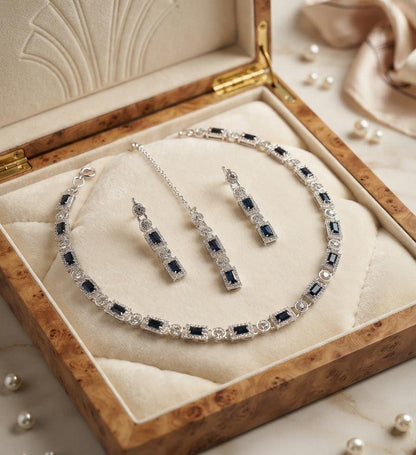 Royal Blue Silver-Tone Crystal Necklace Set - Win Bachat