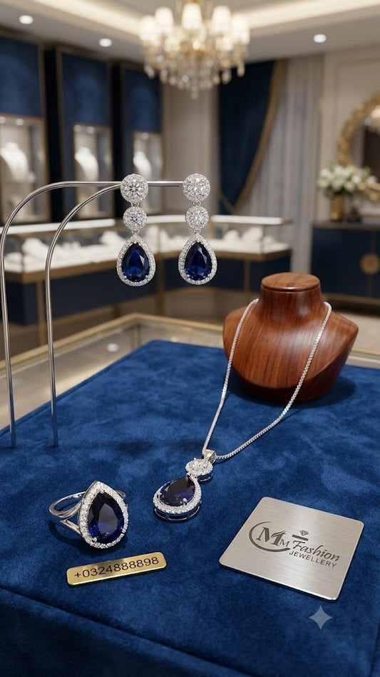 Royal Blue Zircon Jewelry Set - Win Bachat