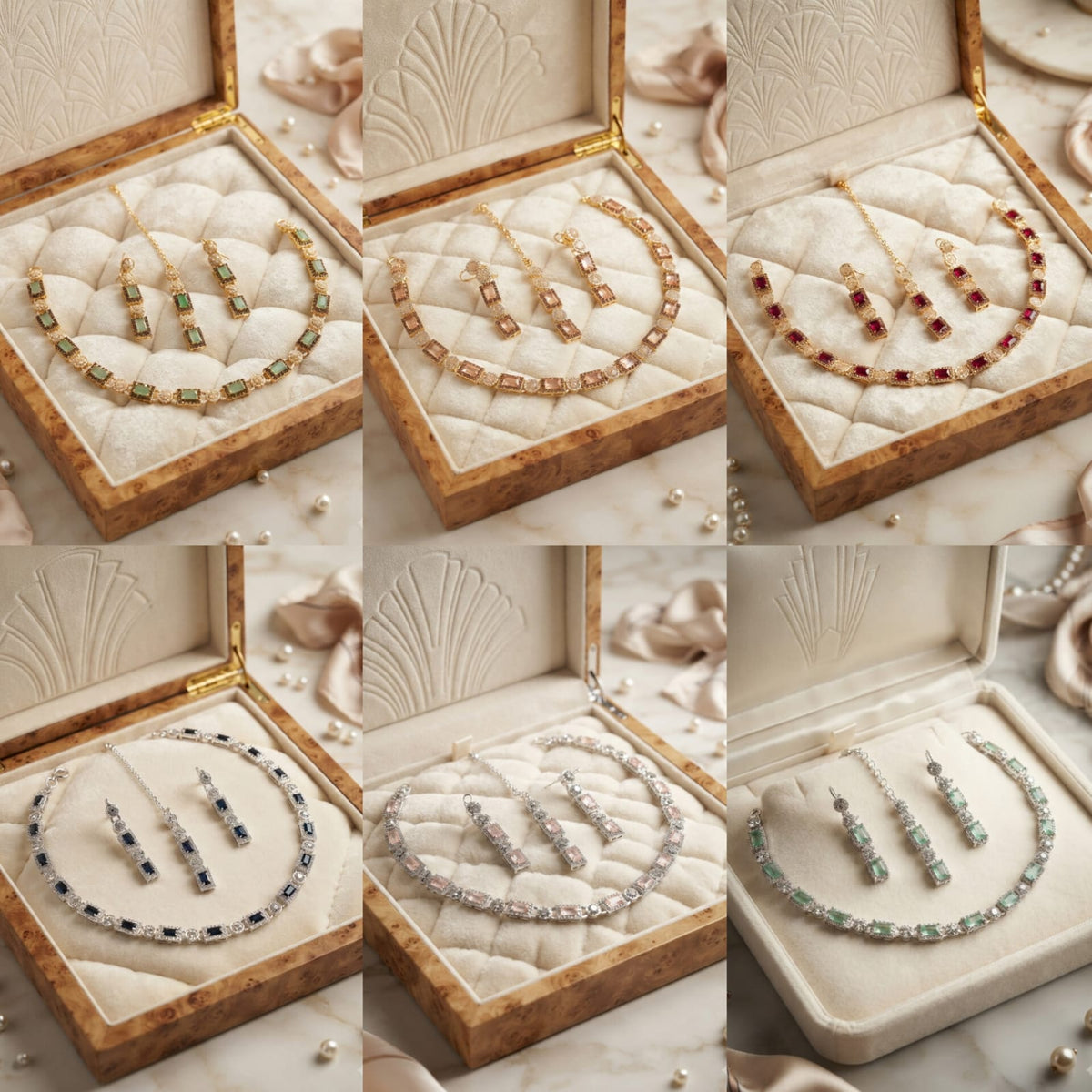 Ruby Red Rectangular Stone Necklace Set - Win Bachat
