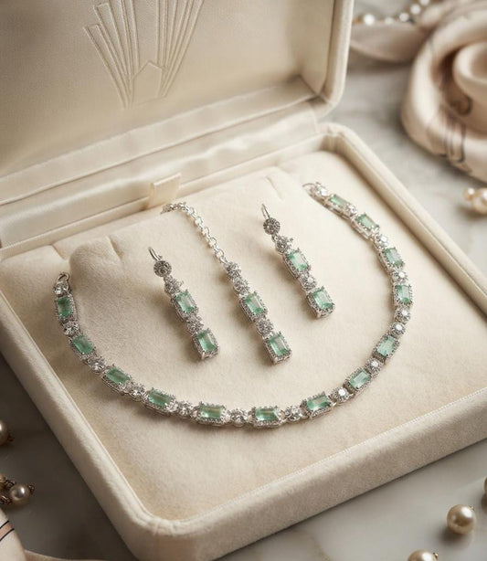 Ruby Red Rectangular Stone Necklace Set - Win Bachat