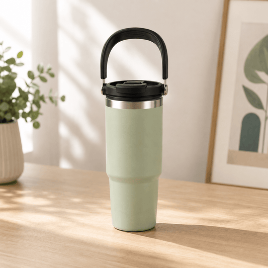 Sage Green Insulated Travel Tumbler with Carry Handle - Win Bachat
