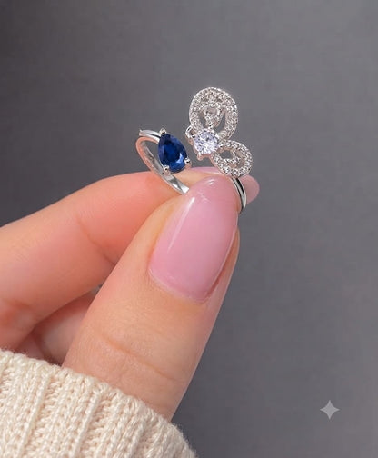 Silver Butterfly Adjustable Zircon Ring – White Stone - Win Bachat