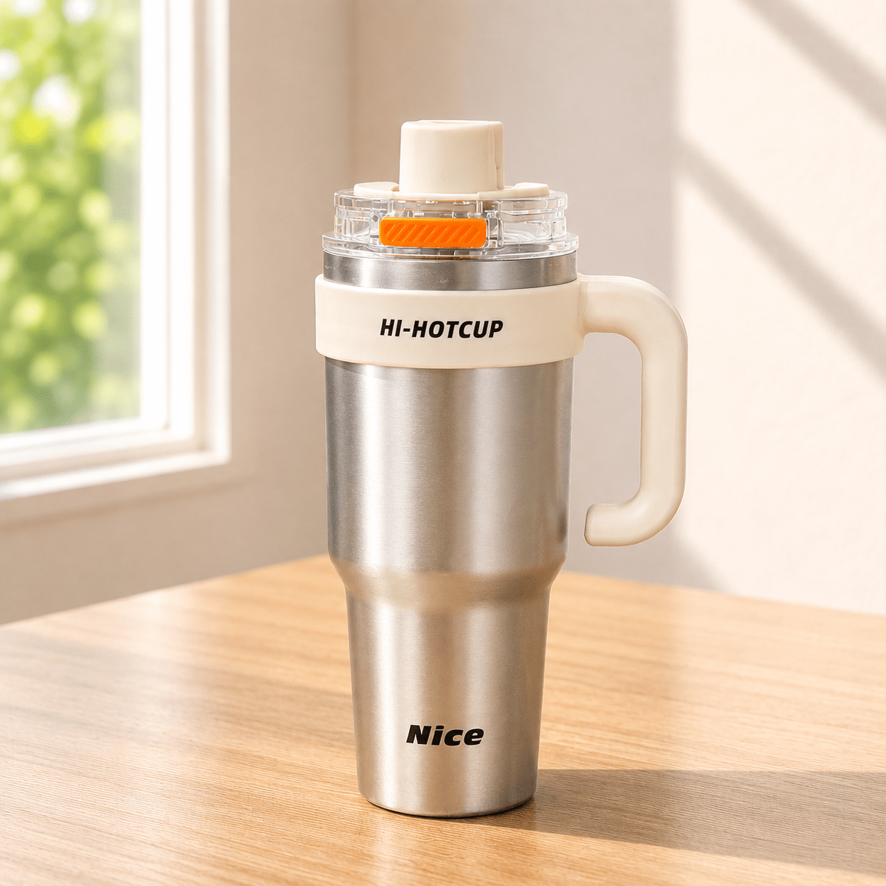Silver & Cream Insulated Stainless Steel Tumbler with Handle - Win Bachat