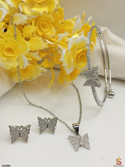 Silver Plated Butterfly Zircon Jewelry Set 3-in-1 - Win Bachat