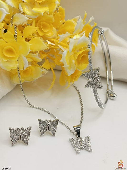 Silver Plated Butterfly Zircon Jewelry Set 3-in-1 - Win Bachat