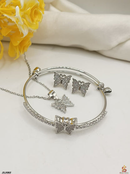 Silver Plated Butterfly Zircon Jewelry Set 3-in-1 - Win Bachat