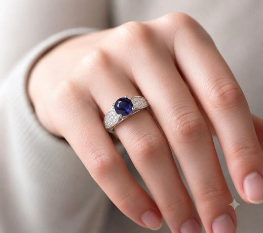 Silver Plated Micro Zircon Adjustable Ring – Blue Stone - Win Bachat