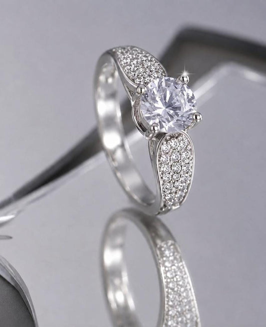 Silver Plated Micro Zircon Adjustable Ring – Clear Stone - Win Bachat