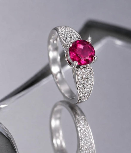 Silver Plated Micro Zircon Adjustable Ring – Red Stone - Win Bachat