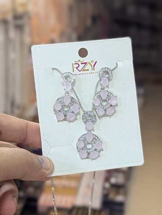 Silver-Tone Blush Pink Teardrop Pendant & Earrings Set - Win Bachat