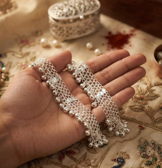 Silver-Tone Bridal Anklet with Dangling Beads - Win Bachat