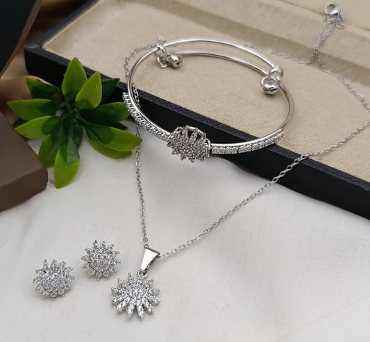 Silver-Tone Floral Crystal Jewelry Set for Women - Win Bachat