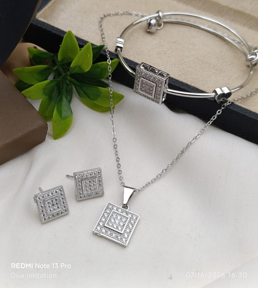 Silver-Tone Square Crystal Jewelry Set for Women - Win Bachat