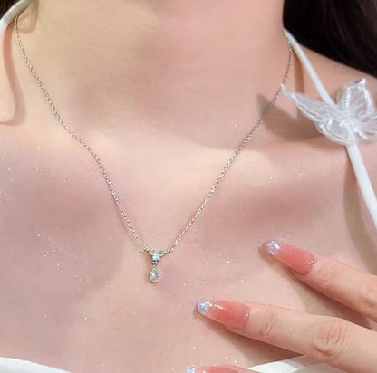 Silver-Tone Teardrop Crystal Pendant Necklace for Women - Win Bachat
