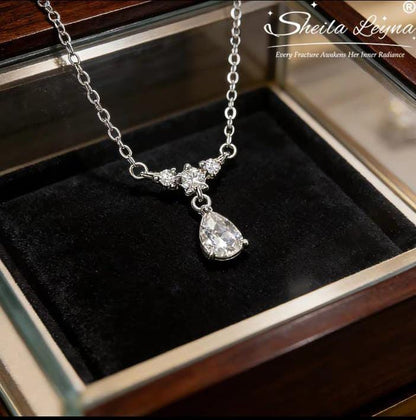 Silver-Tone Teardrop Crystal Pendant Necklace for Women - Win Bachat