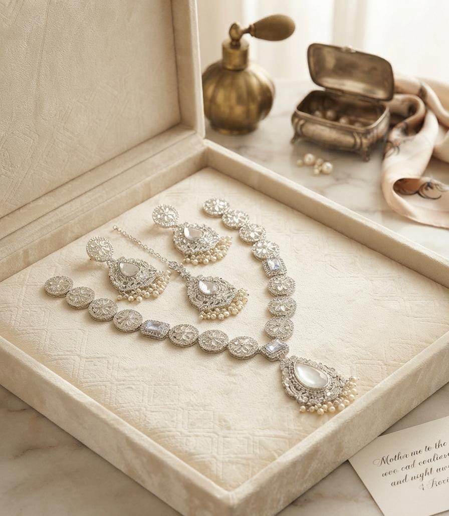 Silver-Tone Teardrop Necklace Jewellery Set - Win Bachat