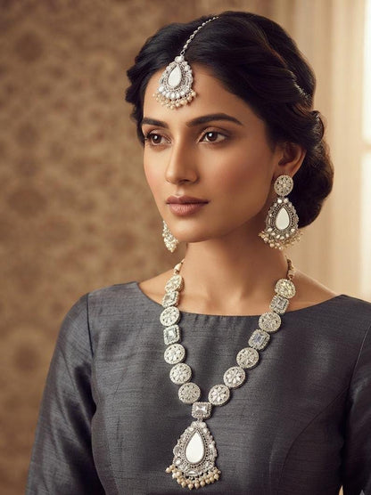 Silver-Tone Teardrop Necklace Jewellery Set - Win Bachat