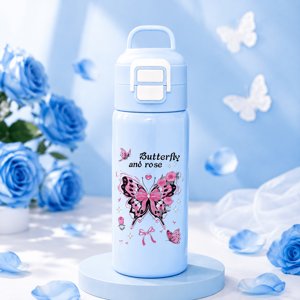 Sky Blue Butterfly Thermal Bottle - Win Bachat