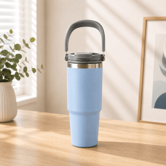 Sky Blue Insulated Travel Tumbler with Carry Handle - Win Bachat