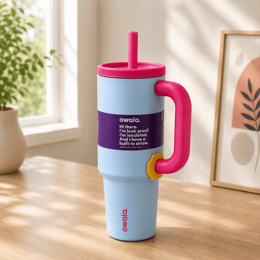 Sky Blue Insulated Tumbler with Handle & Built-in Straw - Win Bachat