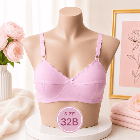 Soft Comfort Cotton Bra - 32B - Baby Pink - Win Bachat