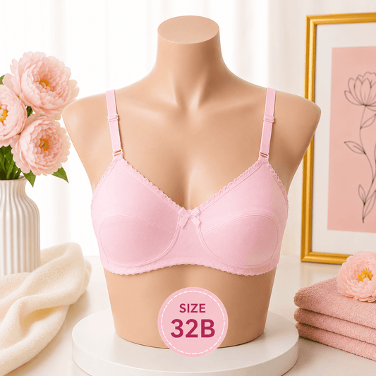 Soft Comfort Cotton Bra - 32B - Pink - Win Bachat
