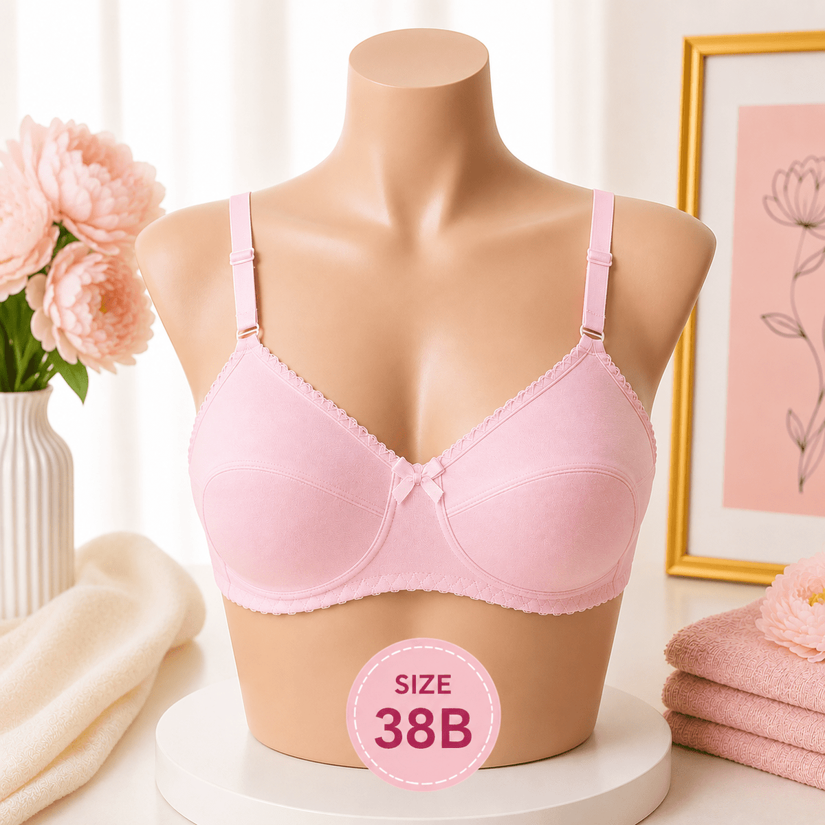 Soft Comfort Cotton Bra - 38B - Pink - Win Bachat