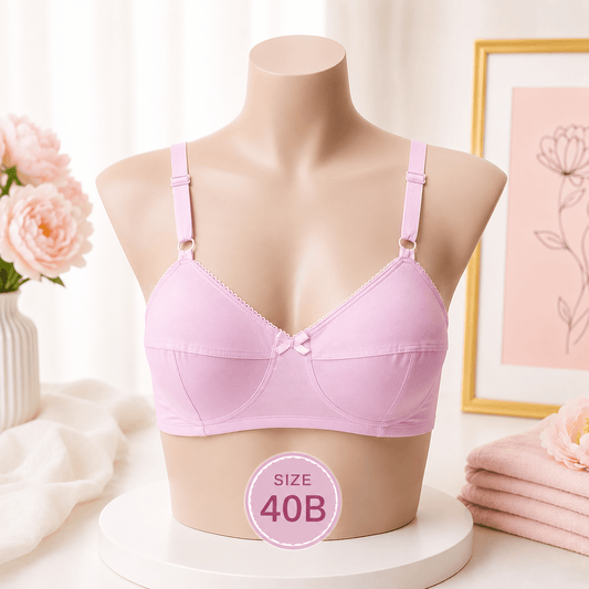 Soft Comfort Cotton Bra - 40B - Baby Pink - Win Bachat