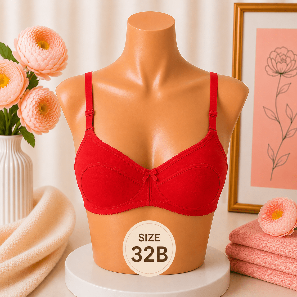 Soft Support Bra - 32B – Red - Win Bachat