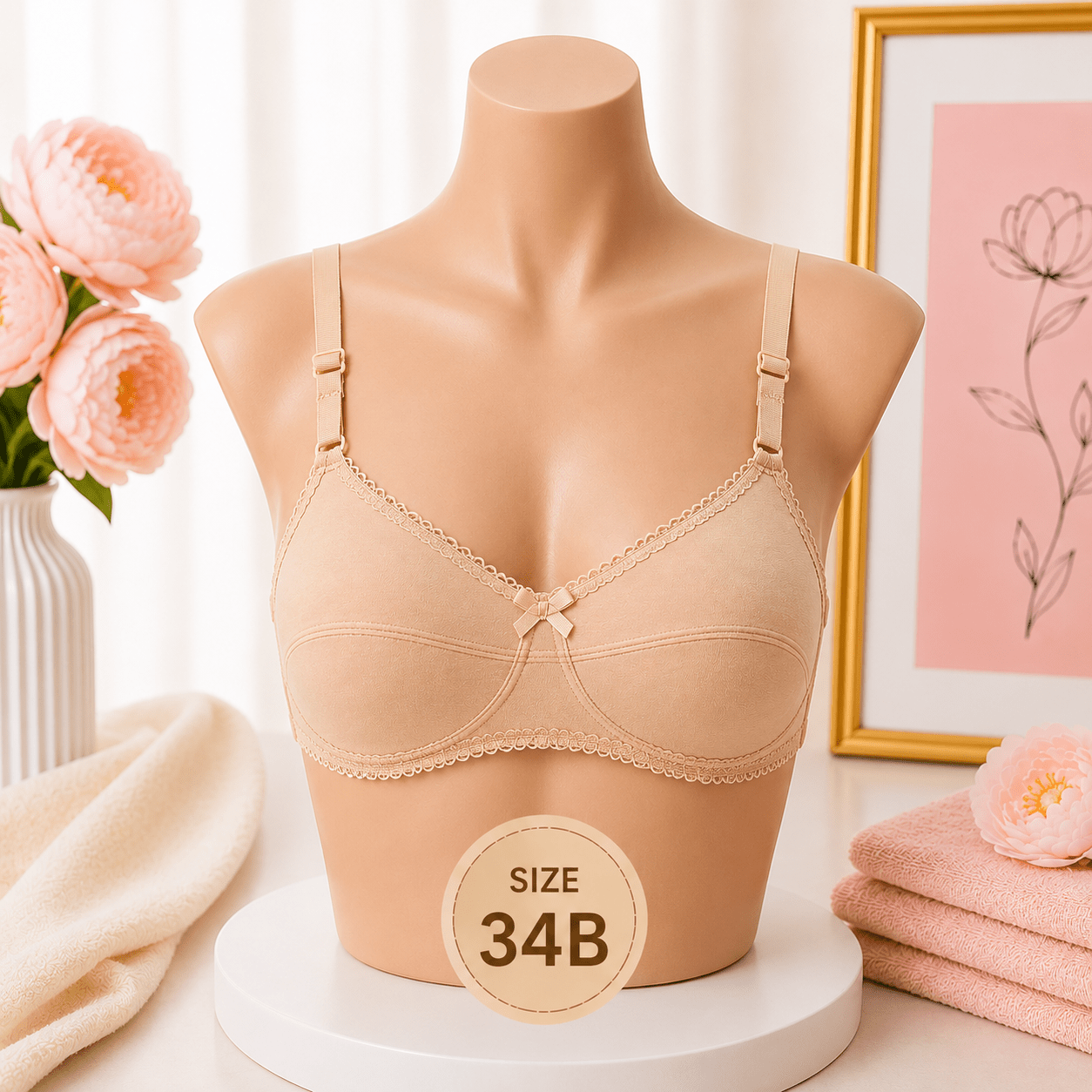 Soft Support Bra - 34B – Beige - Win Bachat