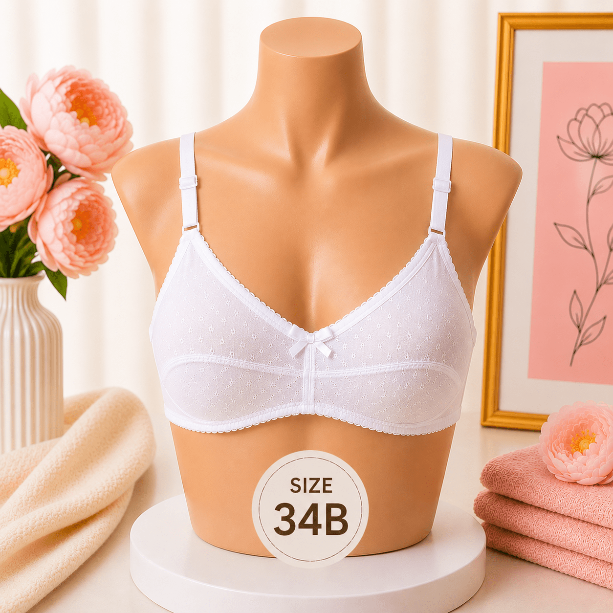 Soft Support Bra - 34B – White - Win Bachat